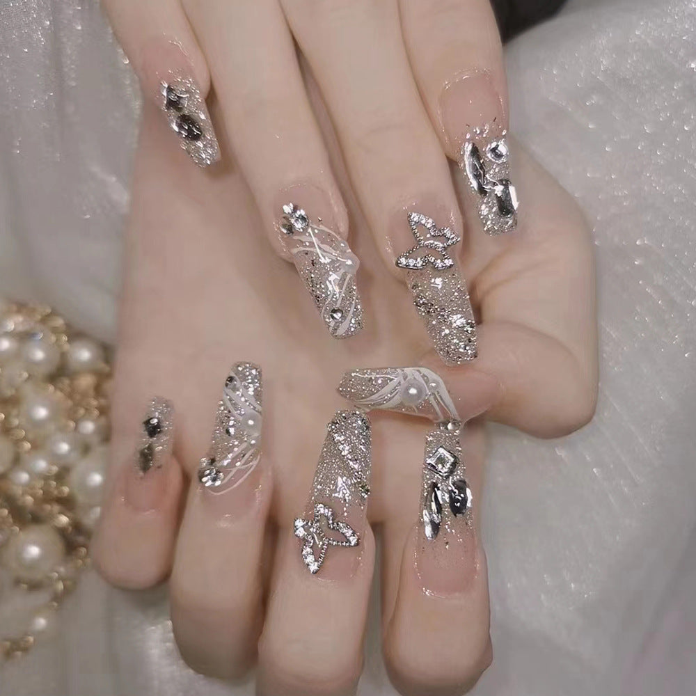 24Pcs Douyin's Popular Butterfly Nail With Glue Diy Art Design False Nails - 24Pcs