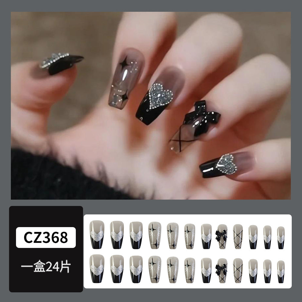 Cool Trendy Silver-Gray Wearable Nails, Smart Butterfly-Shaped Diamond Heart - 24pcs