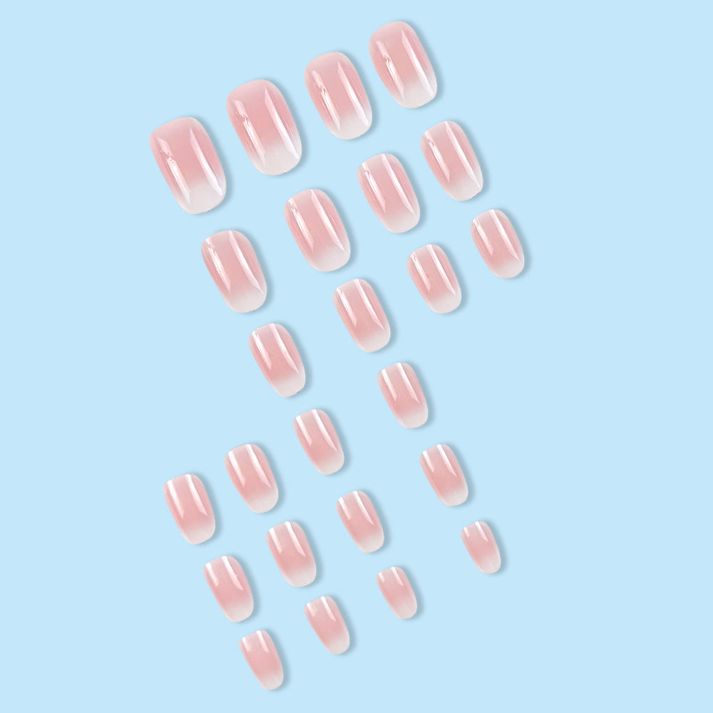 Short Nail Piece Pink White Gradient Nail Wearable Nails Stylish Pattern Artificial Nails - 24Pcs