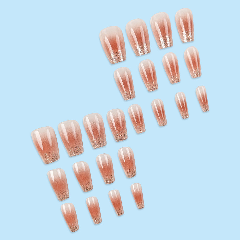 Pink Gold Gradient Sweet And Cool Manicure Patches, Fresh Nude Pink Whitening Wearable Nails - 24Pcs