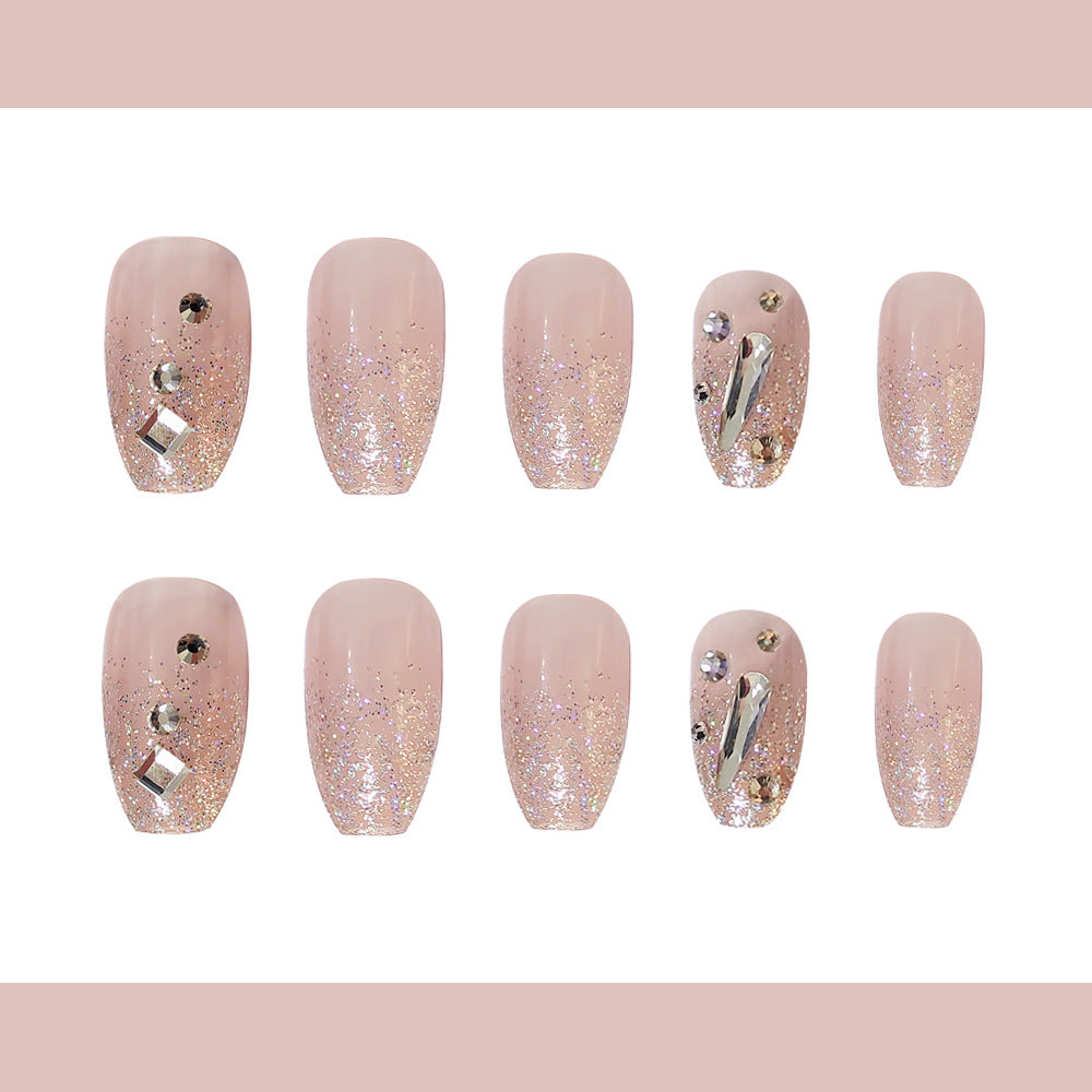 Sweet Cool Flash Powder Removable Nail With Glue Diy Art Design False Nails - 24Pcs