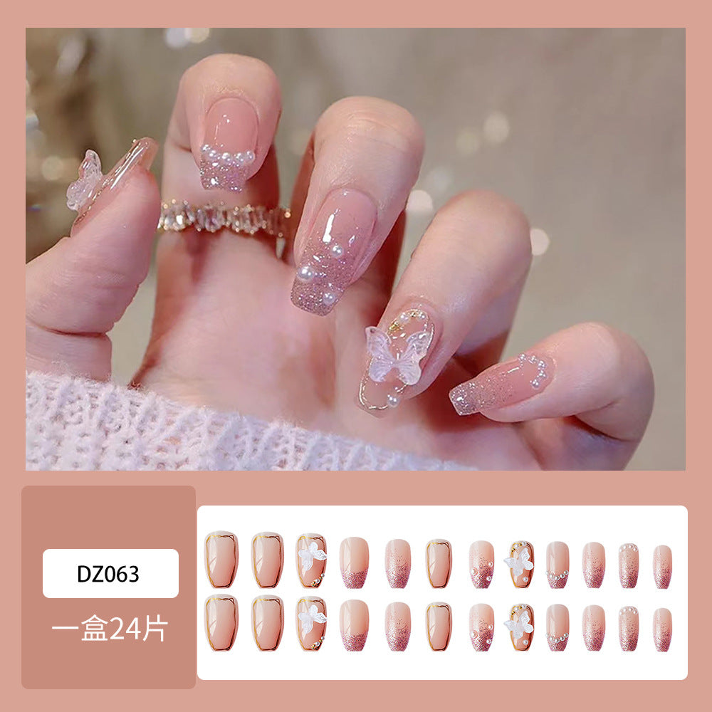 Light Luxury Ice Through Butterfly Hand-Worn Nail Short Wearable Nails - 24Pcs
