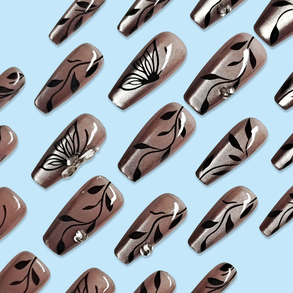 Maillard Cat's Eye Nail With Glue Diy Art Design False Nails - 24PCS