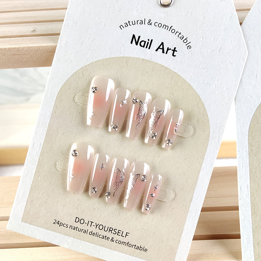 Butterfly Flash Diamond Paste Light Luxury Pure Wearable Nails - 24pcs