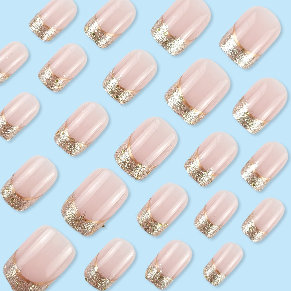 Light Luxury French With Glue Diy Art Design False Nails Wearable Nails