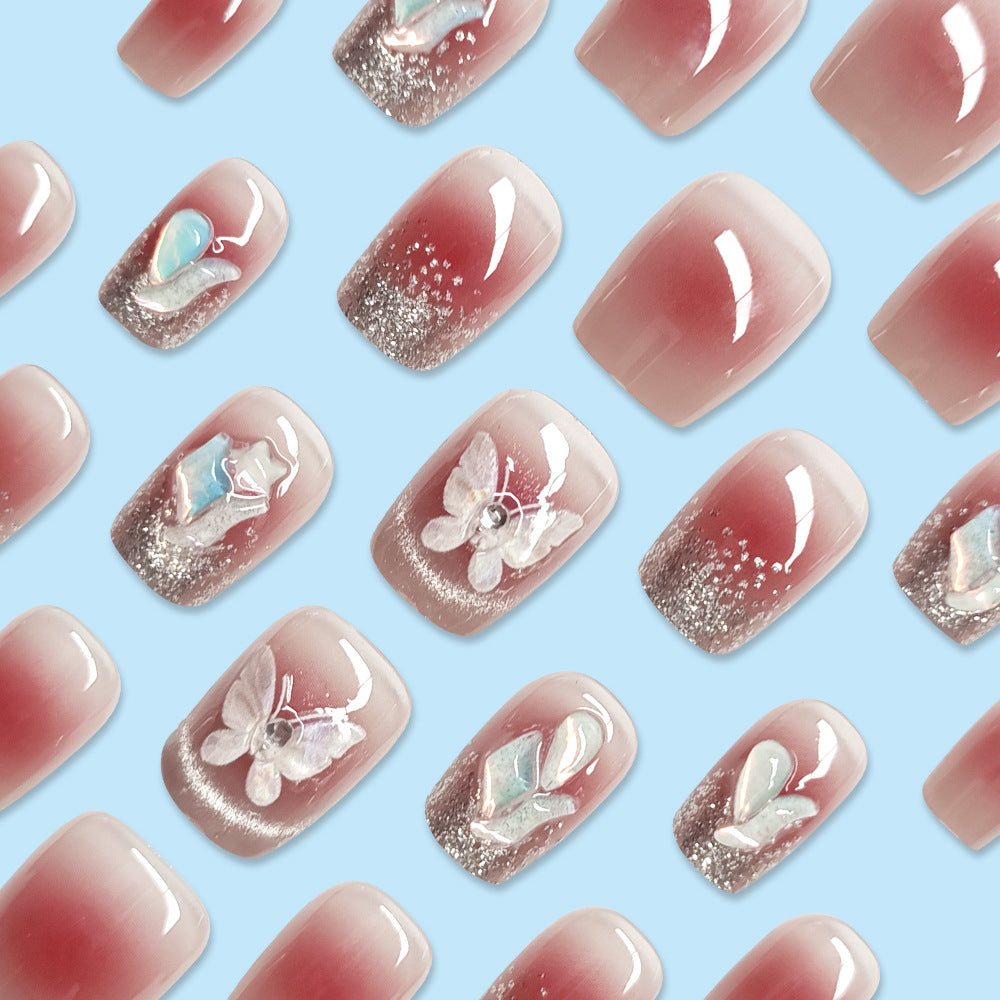 Style Sweet Gradient Star Butterfly Diamond Nail Wearable Nails - 24Pcs