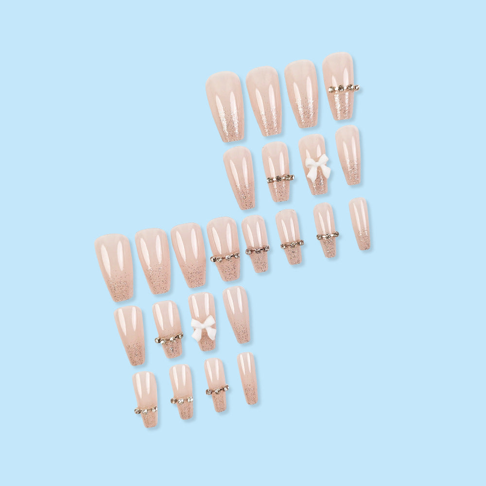 Butterfly Crystal Glitter Nail With Glue Diy Art Design False Nails - 24pcs