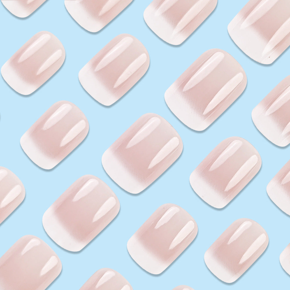 Pink White Gradient With Glue Diy Art Design False Nails Wearable Nails - 24Pcs