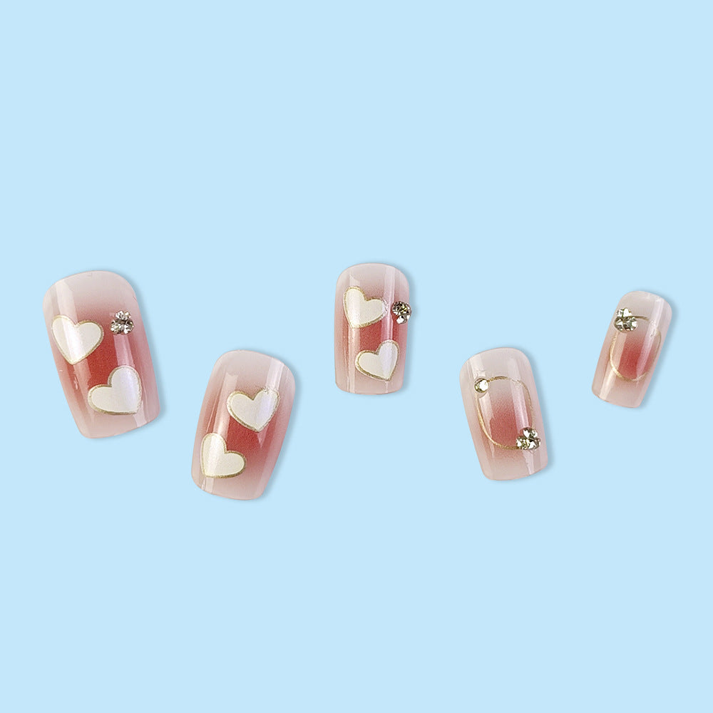 Heart Blush Diamond Manicure Nails With Glue Diy Art Design False Nailsv - 24Pcs