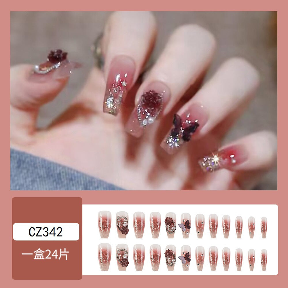Butterfly Manicure Blush Gradient Camellia Nail Wearable Nails - 24pcs