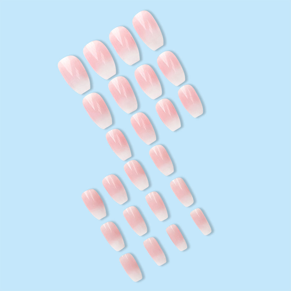 Gradient Naked White With Glue Diy Art Design False Nails - 24Pcs