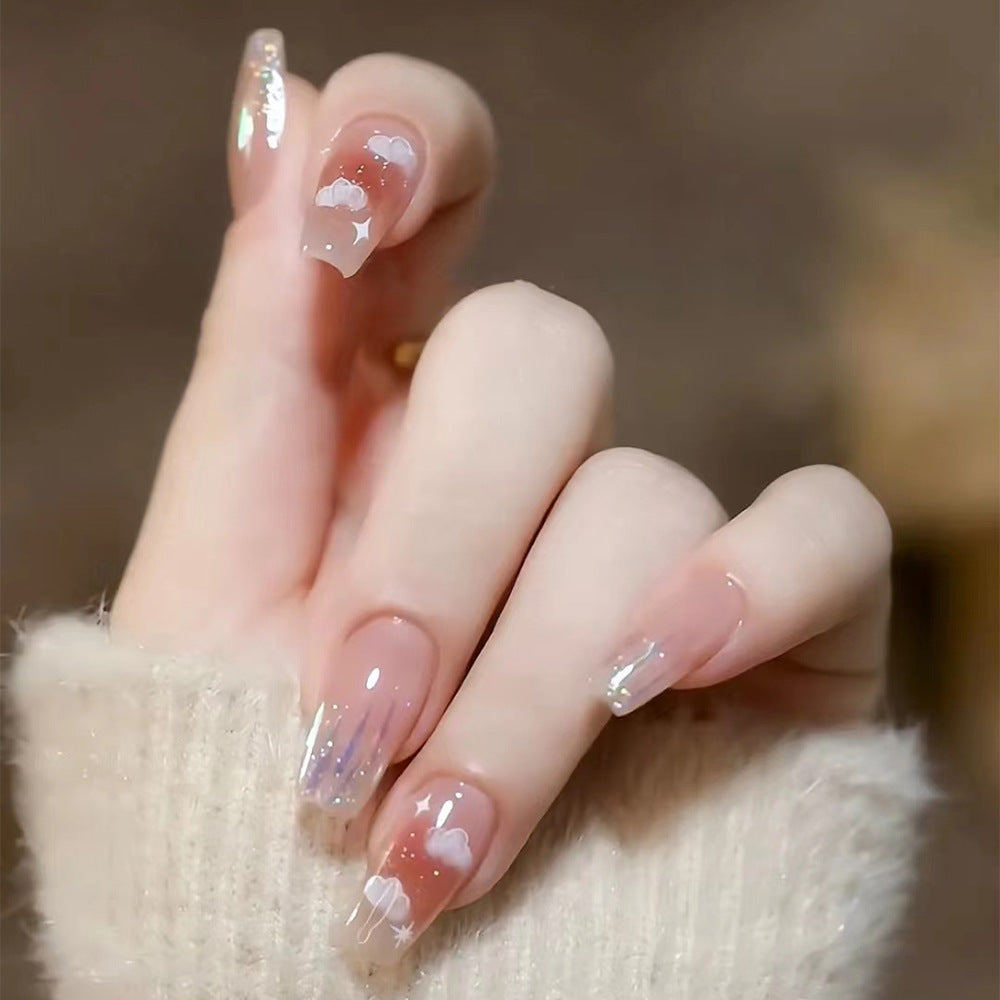 Little Red Book Hot Nebula Nail With Glue Diy Art Design False Nails - 24Pcs