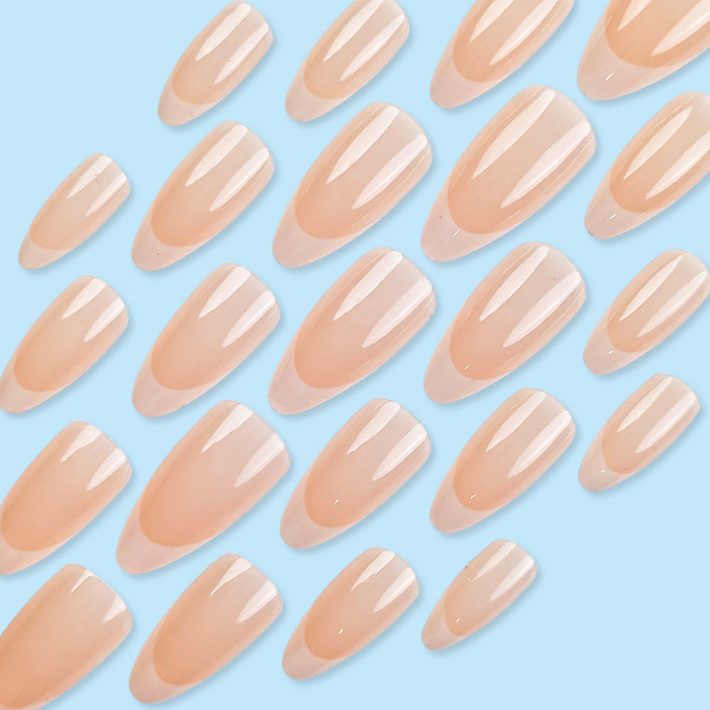 Nude Pure Color French Manicure Almond Gentle Elegant Whitening Wearable Nails - 24Pcs