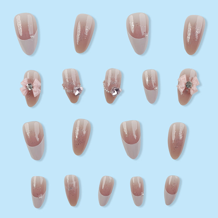 Bow Heart Dot Diamond Manicure Wearable Nails  - 24pcs