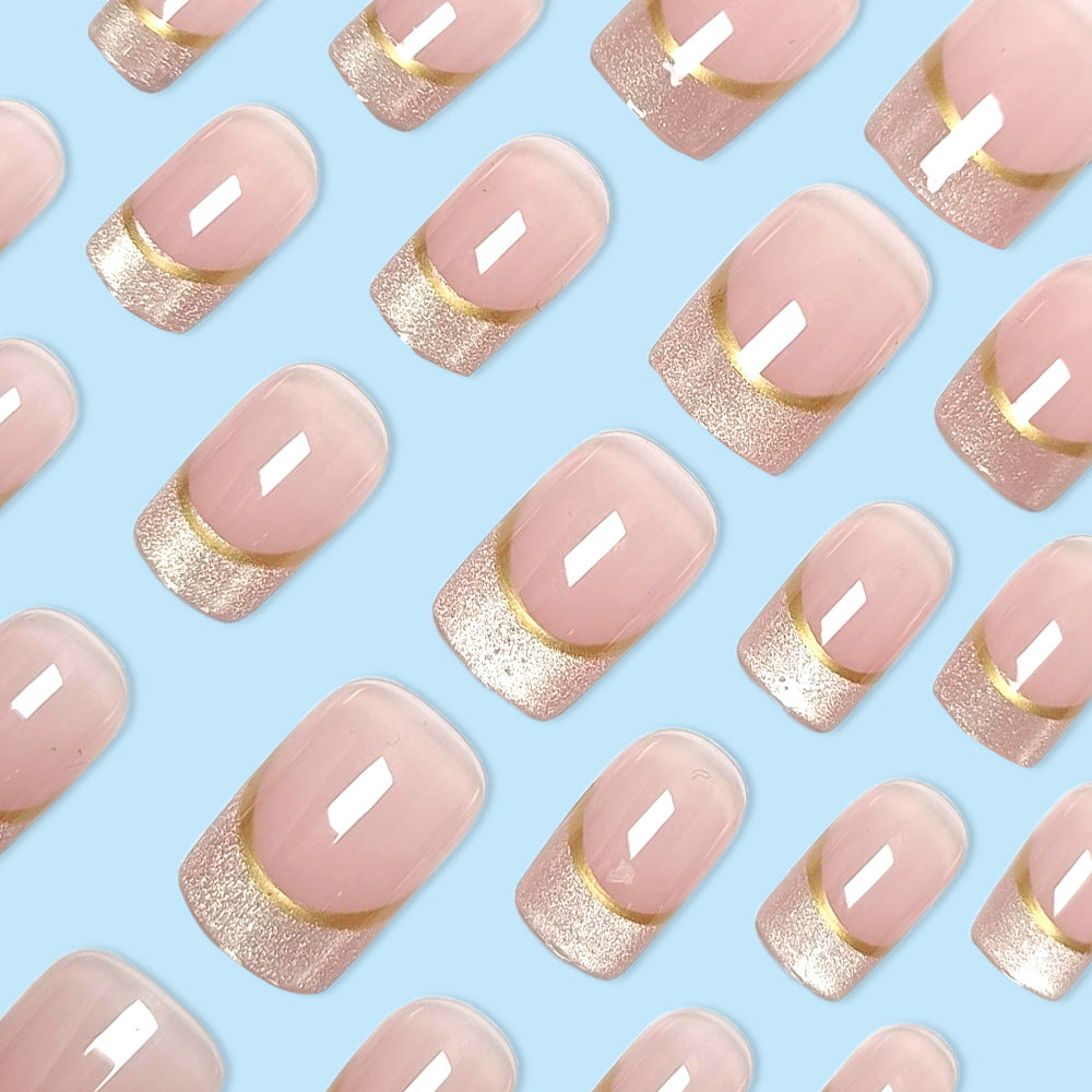 Hot Girl Starry Sky European Square Nail Pink Gradient Nail With Glue - 24Pcs