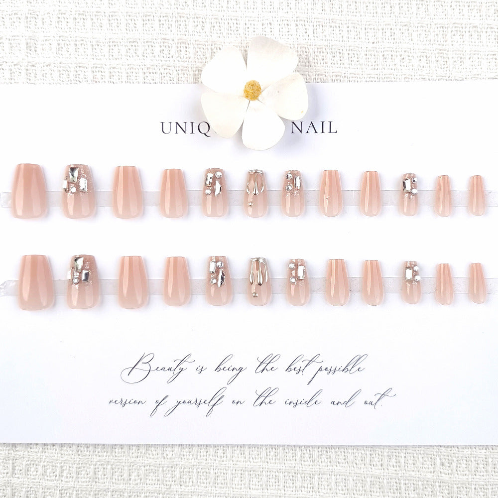 Silver-Edged Diamond Nail With Glue Diy Art Design False Nails Wearable Nails Stylish Pattern Artificial Nails - 24Pcs