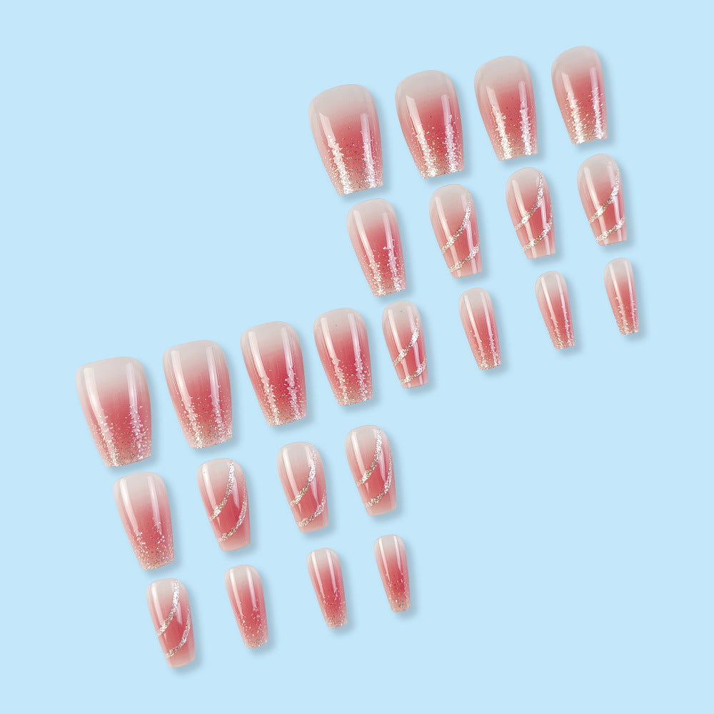 Whitening Glitter Nail With Glue Diy Art Design False Nails Wearable Nails Stylish Pattern Artificial Nails - 24Pcs