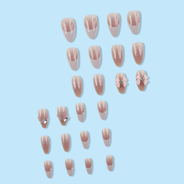 Bow Heart Dot Diamond Manicure Wearable Nails  - 24pcs