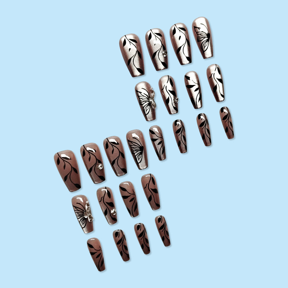 Maillard Cat's Eye Nail With Glue Diy Art Design False Nails - 24PCS