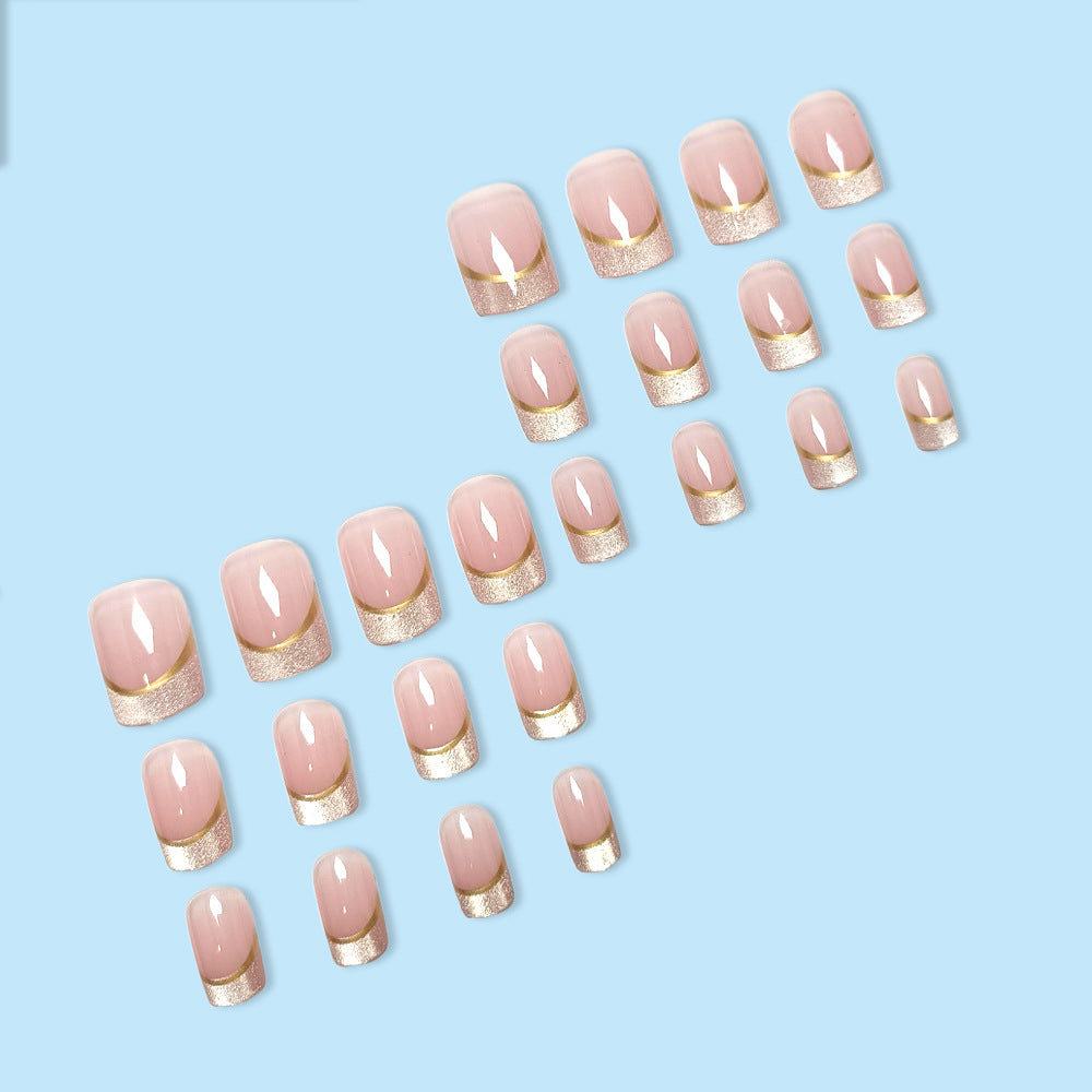 Hot Girl Starry Sky European Square Nail Pink Gradient Nail With Glue - 24Pcs