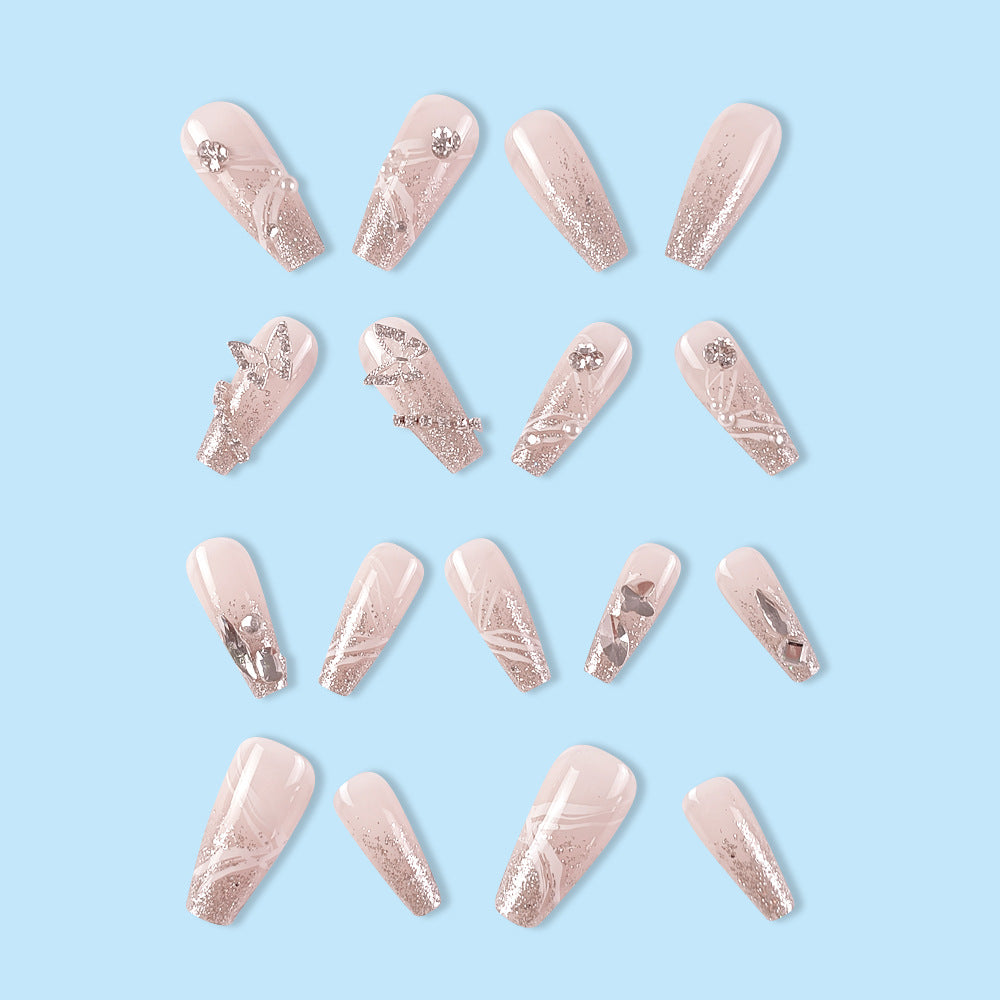 24Pcs Douyin's Popular Butterfly Nail With Glue Diy Art Design False Nails - 24Pcs