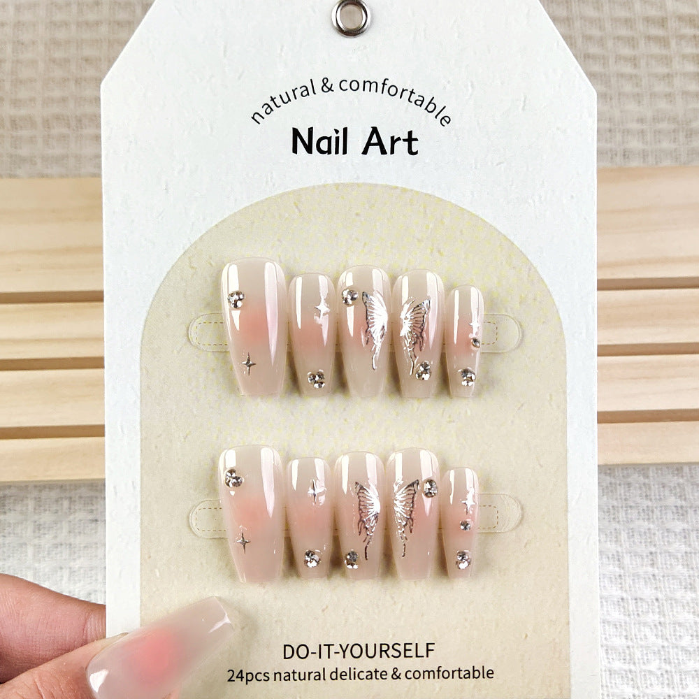 Butterfly Flash Diamond Paste Light Luxury Pure Wearable Nails - 24pcs