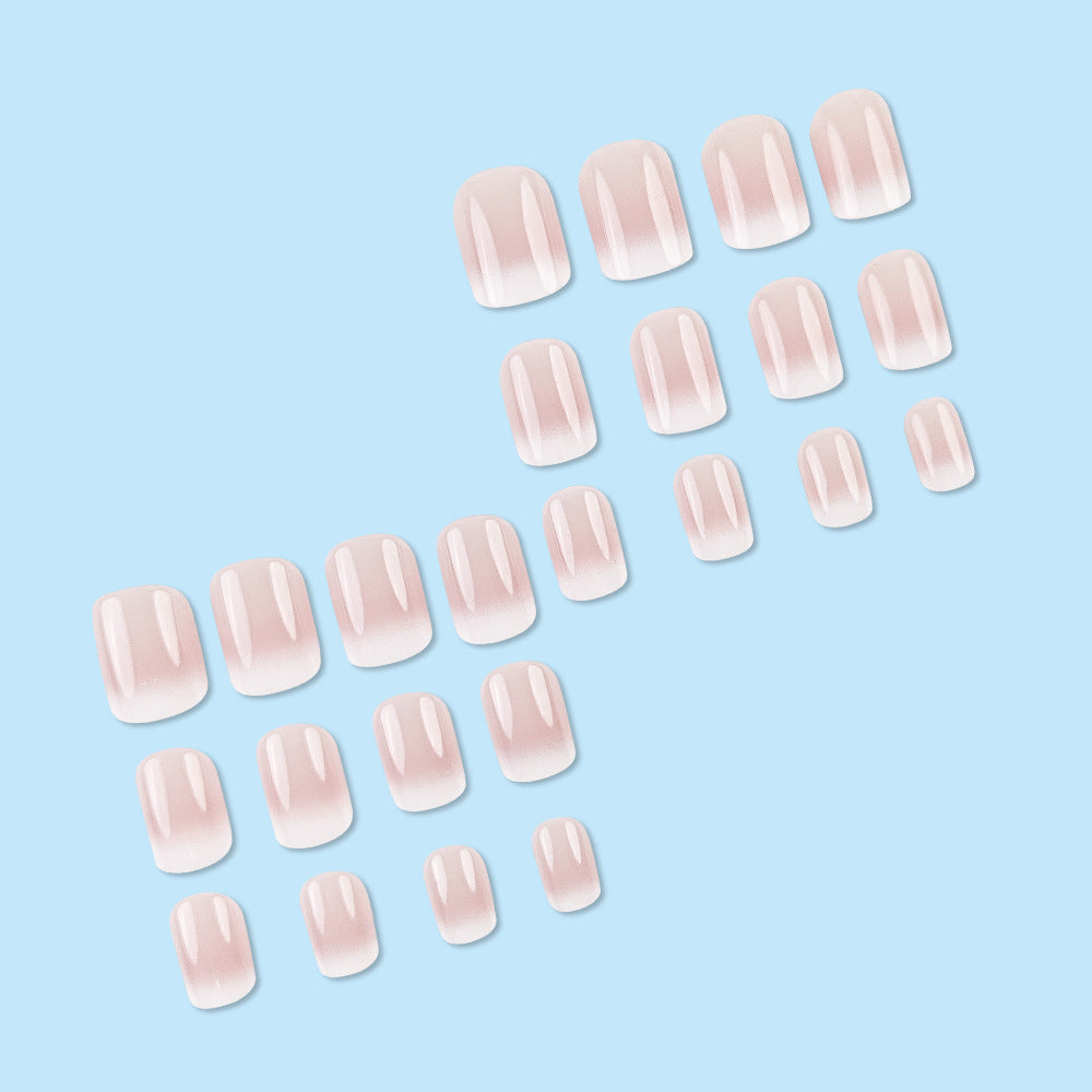 Pink White Gradient With Glue Diy Art Design False Nails Wearable Nails - 24Pcs
