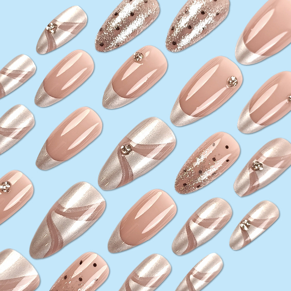 Polka Dot Ribbon High-End Water Drop Nail With Glue Diy Art Design False Nails Wearable Nails - 24Pcs