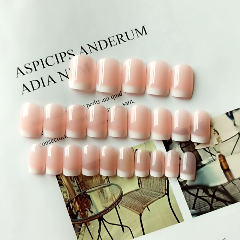 Jelly French White Fake Nail With Glue Diy Art Design False Nails - 24Pcs