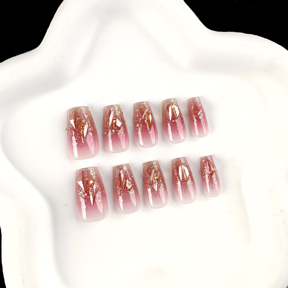 Broken Diamond Hot Girl Wear Nail Ice Transparent Blush With Glue  - 24pcs