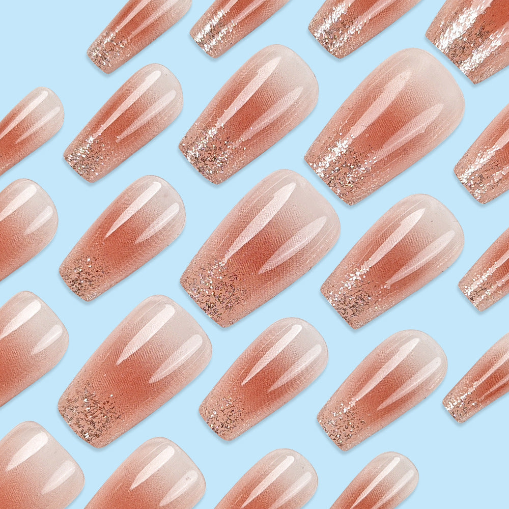 Pink Gold Gradient Sweet And Cool Manicure Patches, Fresh Nude Pink Whitening Wearable Nails - 24Pcs