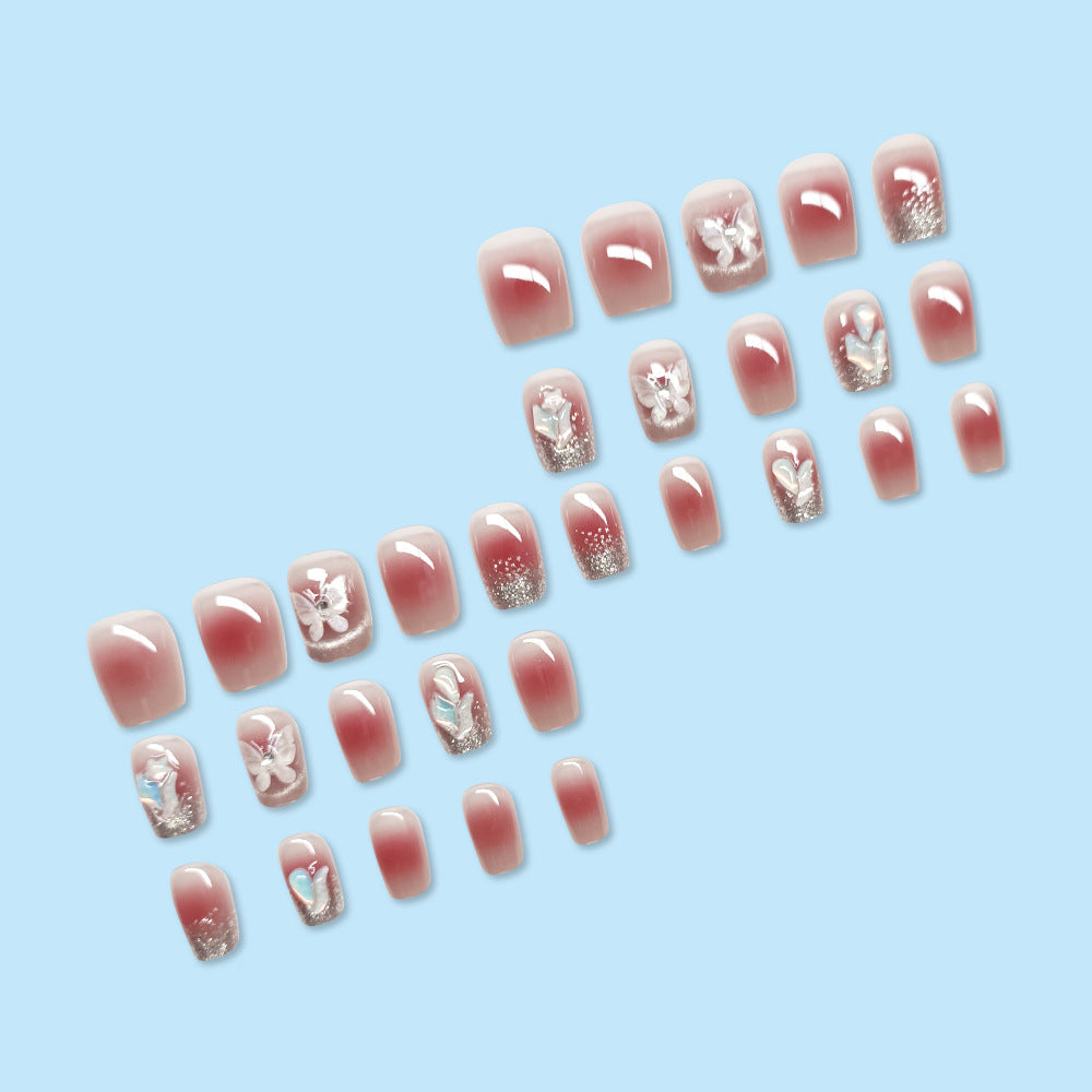 Style Sweet Gradient Star Butterfly Diamond Nail Wearable Nails - 24Pcs