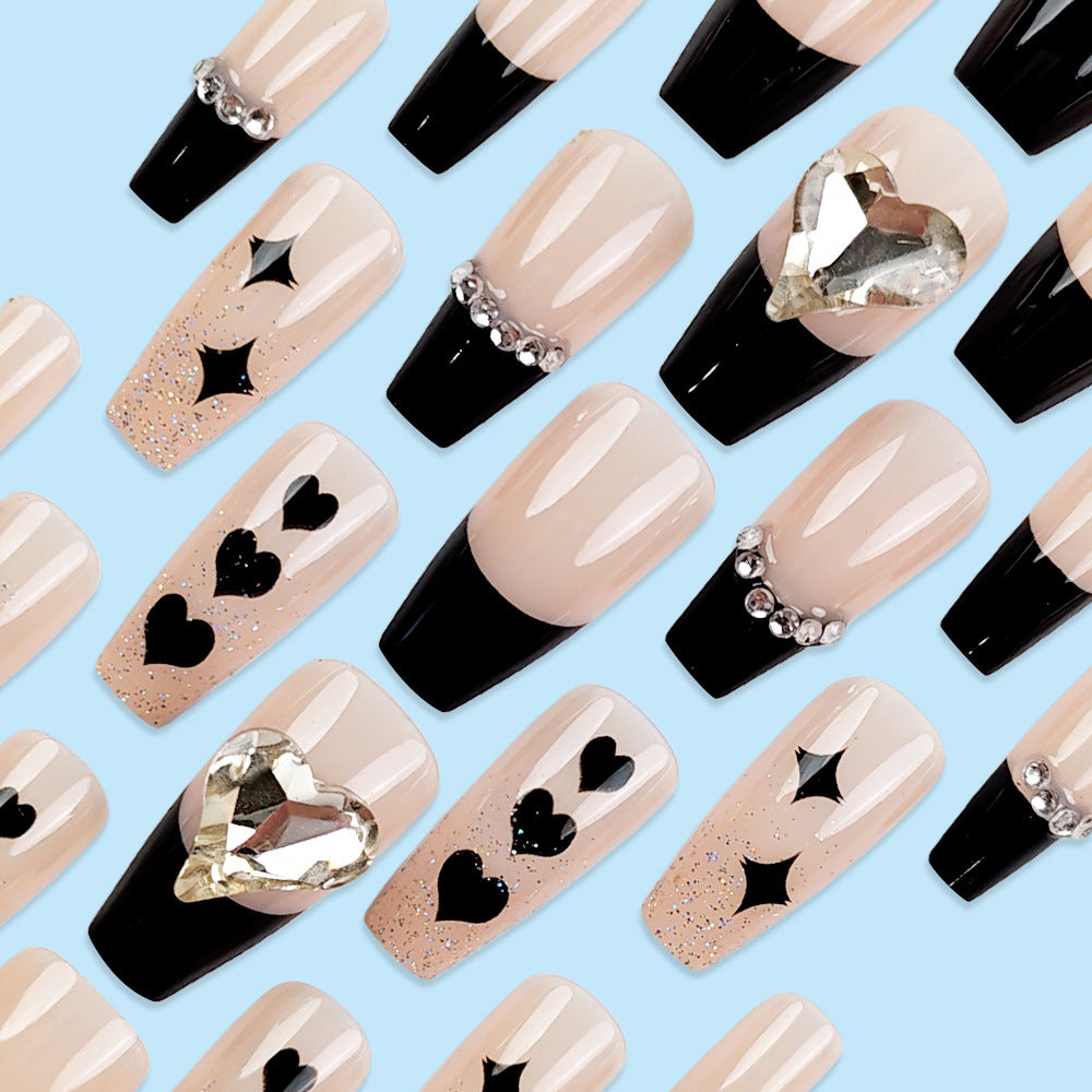 Diamond-Encrusted Wearable Nails With Glue Diy Art Design False Nails - 24Pcs