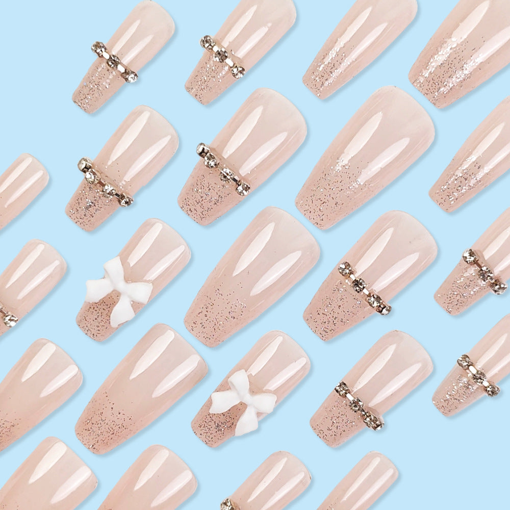 Butterfly Crystal Glitter Nail With Glue Diy Art Design False Nails - 24pcs