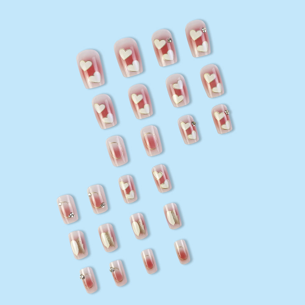 Heart Blush Diamond Manicure Nails With Glue Diy Art Design False Nailsv - 24Pcs