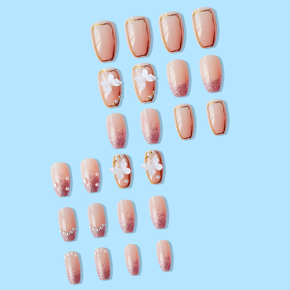 Light Luxury Ice Through Butterfly Hand-Worn Nail Short Wearable Nails - 24Pcs