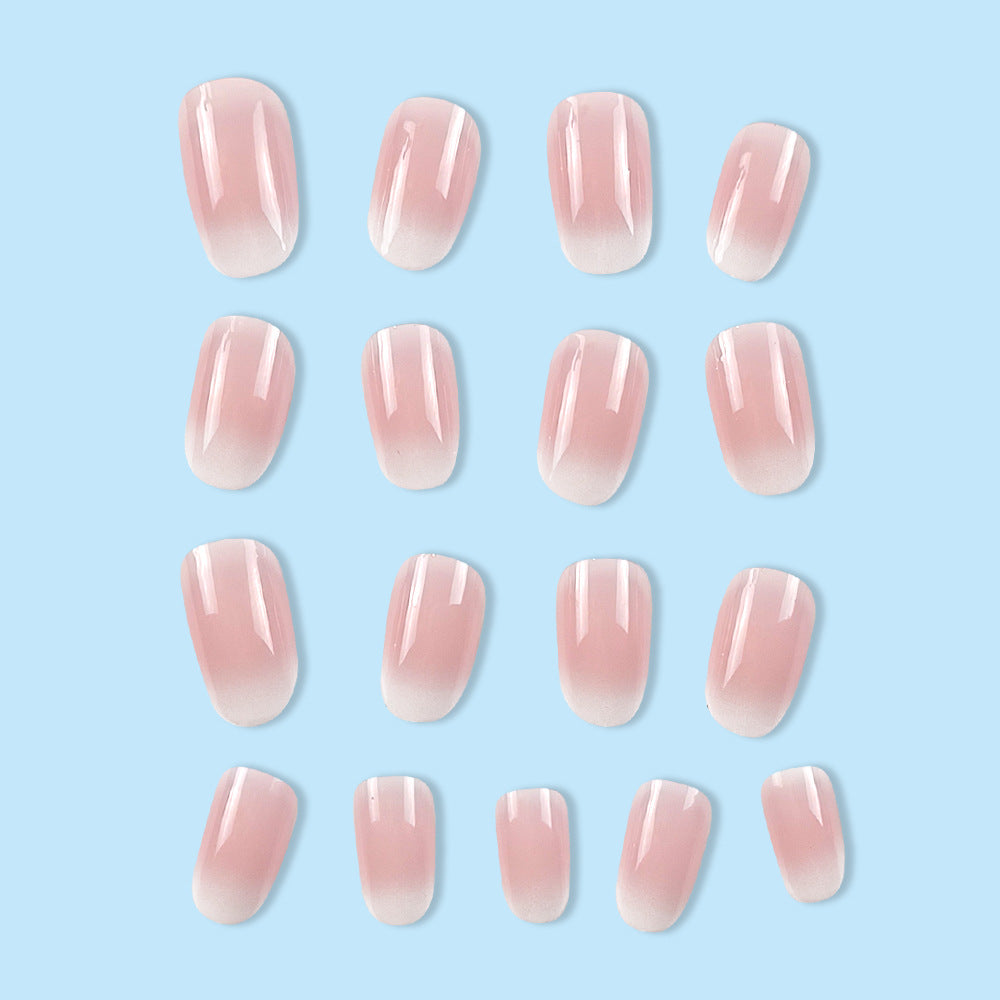 Short Nail Piece Pink White Gradient Nail Wearable Nails Stylish Pattern Artificial Nails - 24Pcs