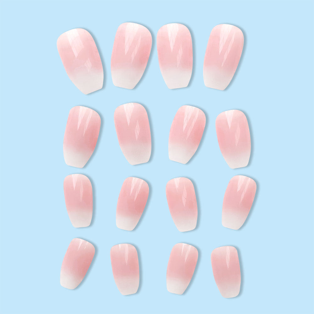 Gradient Naked White With Glue Diy Art Design False Nails - 24Pcs