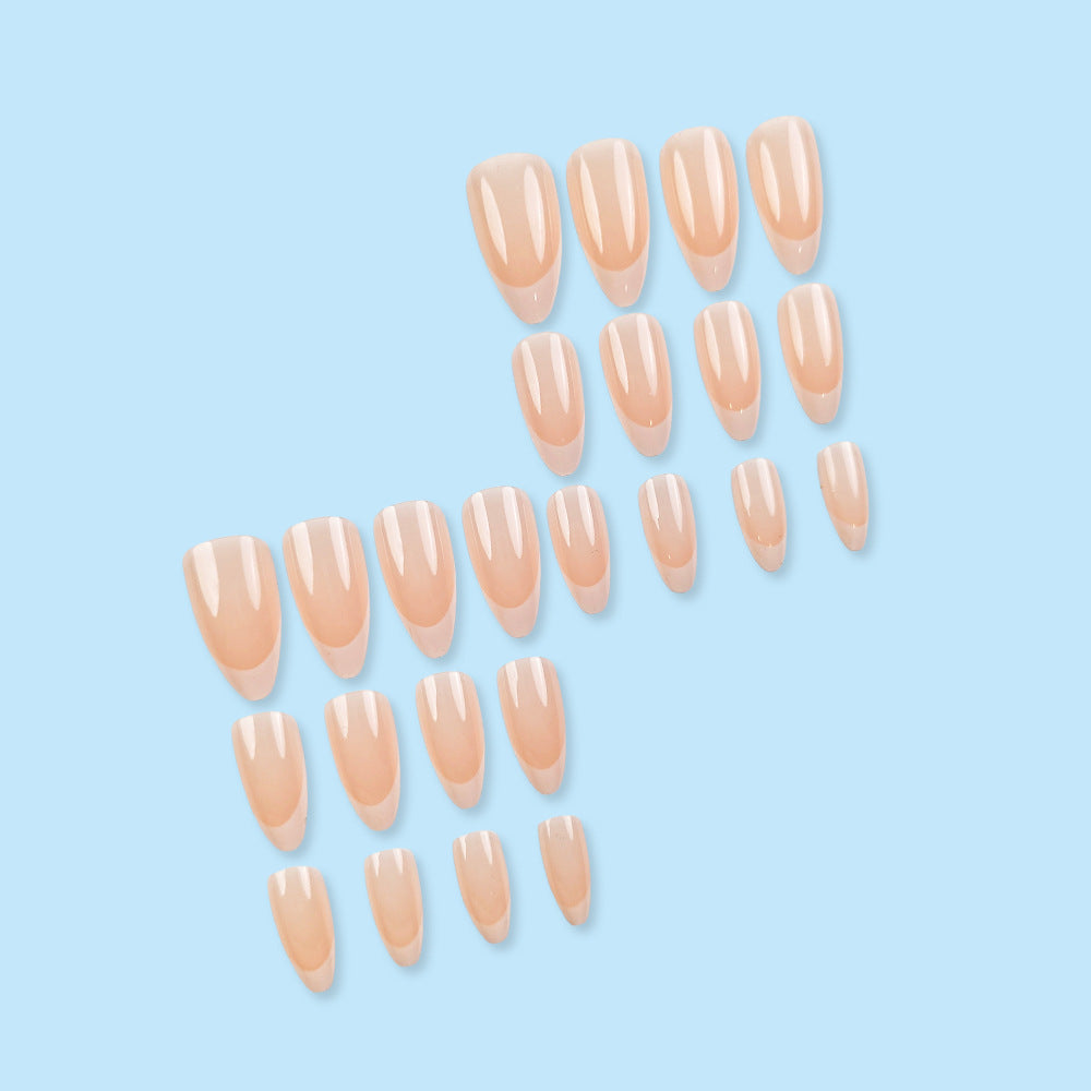 Nude Pure Color French Manicure Almond Gentle Elegant Whitening Wearable Nails - 24Pcs