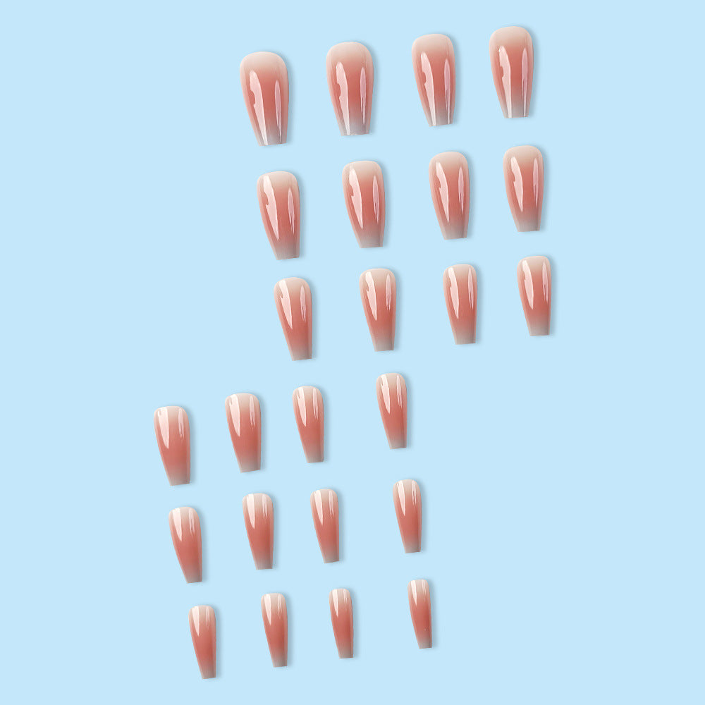 Long Maillard Manicure Wearable Nails Pure Desire Whitening Blush Manicure Gray Blue Gradie With Glu - 24Pcs