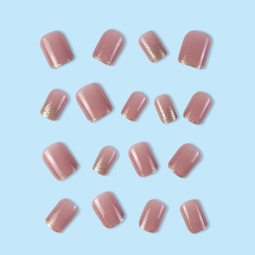 Glitter Pink Transparent Whitening Fake Nails With Glue - 24PCS