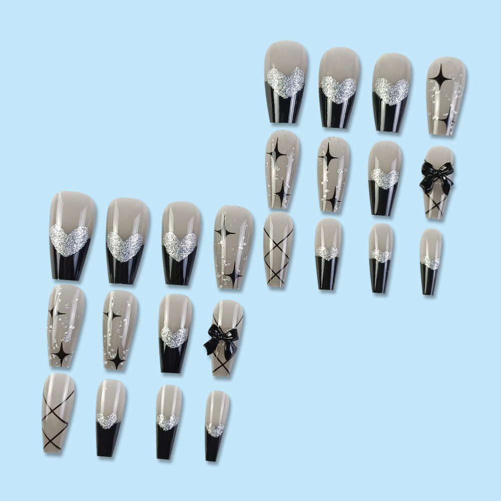 Cool Trendy Silver-Gray Wearable Nails, Smart Butterfly-Shaped Diamond Heart - 24pcs