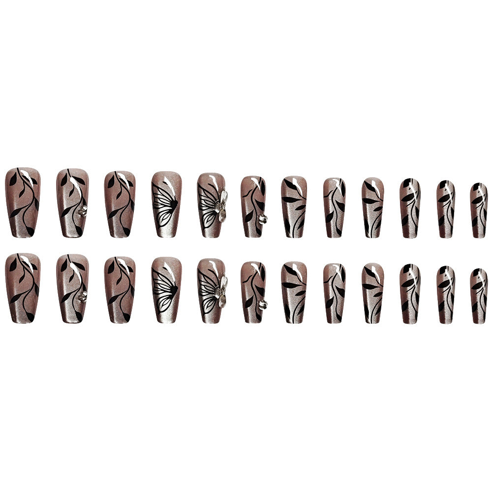 Maillard Cat's Eye Nail With Glue Diy Art Design False Nails - 24PCS