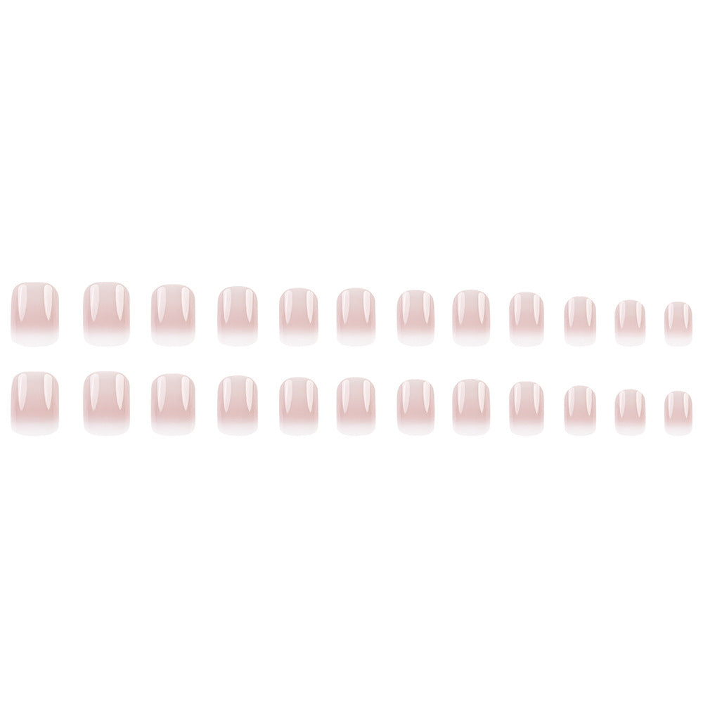 Pink White Gradient With Glue Diy Art Design False Nails Wearable Nails - 24Pcs