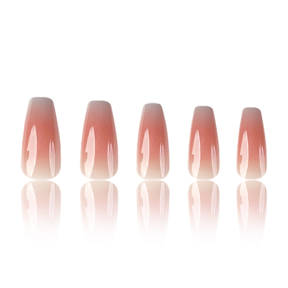 Long Maillard Manicure Wearable Nails Pure Desire Whitening Blush Manicure Gray Blue Gradie With Glu - 24Pcs