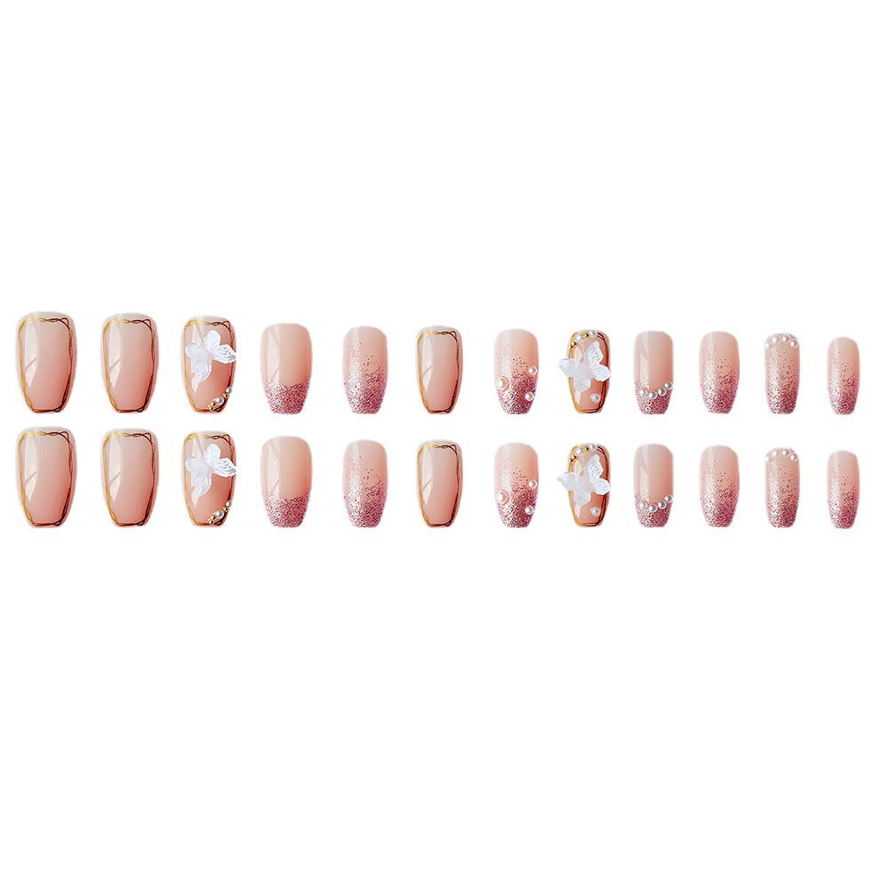 Light Luxury Ice Through Butterfly Hand-Worn Nail Short Wearable Nails - 24Pcs