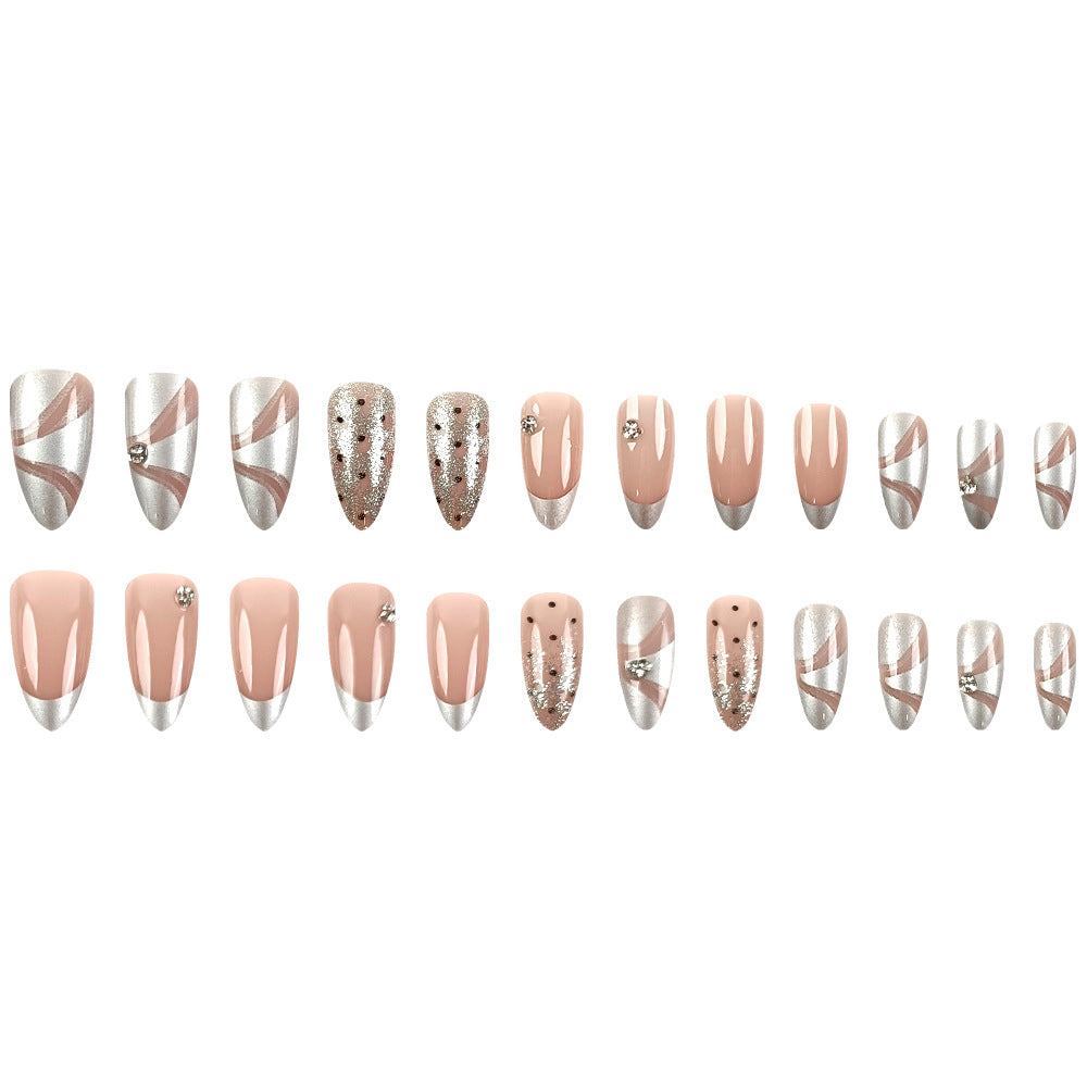 Polka Dot Ribbon High-End Water Drop Nail With Glue Diy Art Design False Nails Wearable Nails - 24Pcs