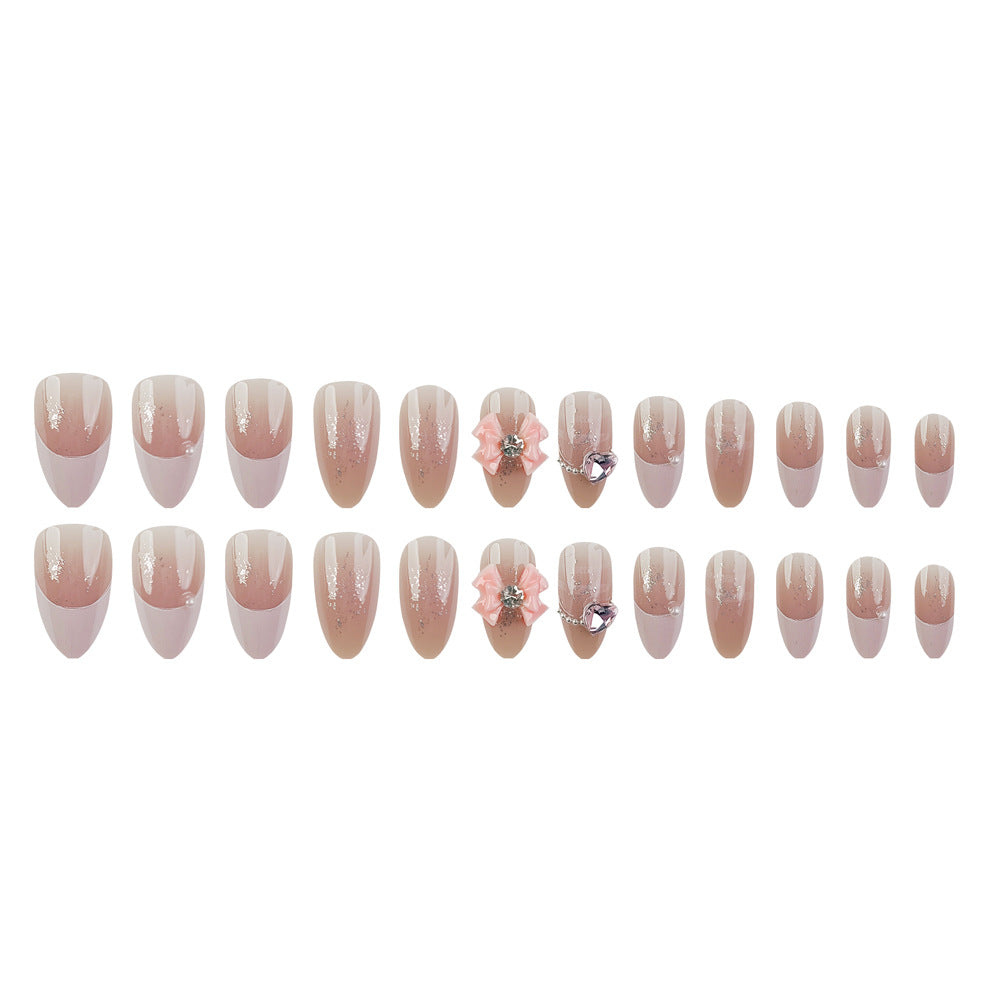 Bow Heart Dot Diamond Manicure Wearable Nails  - 24pcs