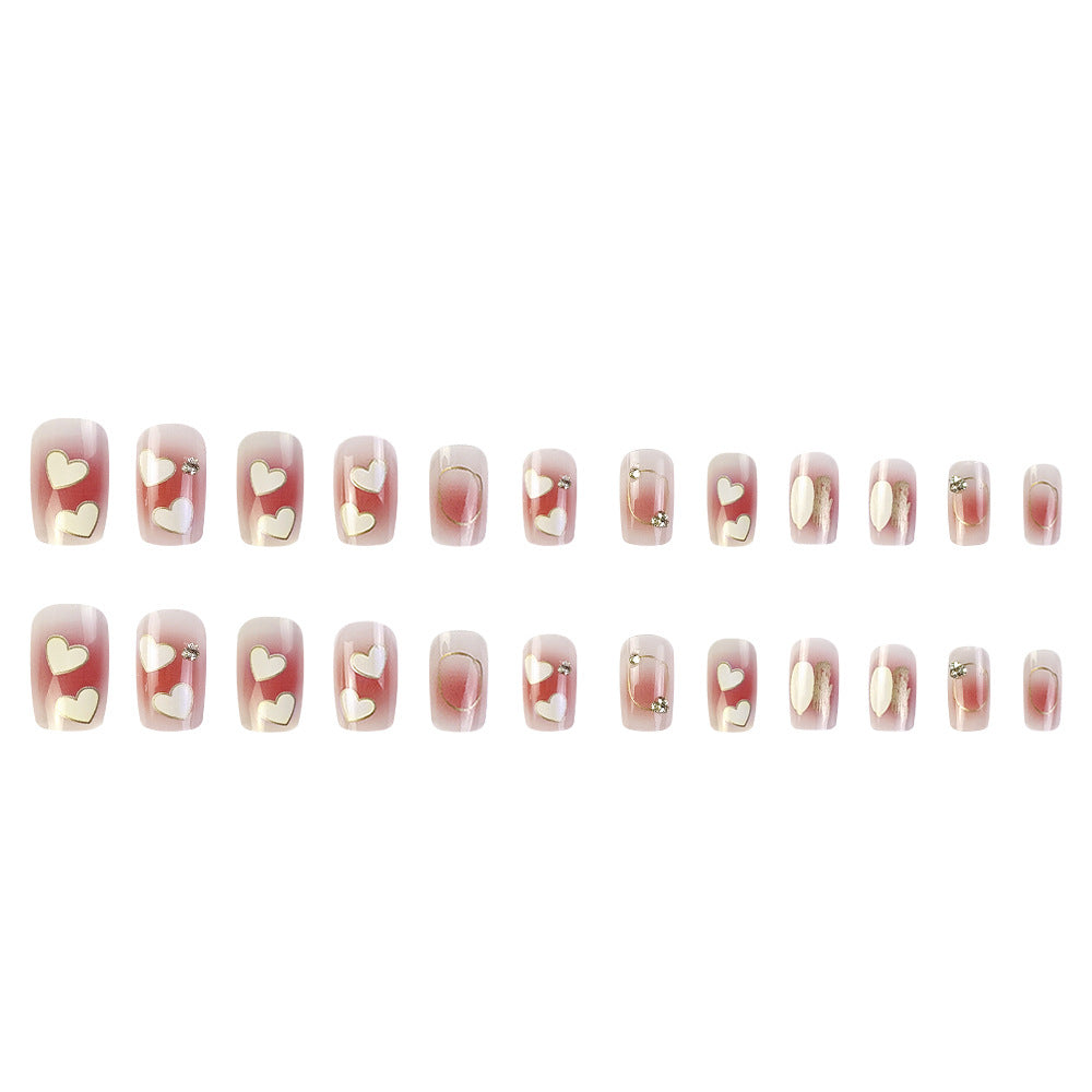 Heart Blush Diamond Manicure Nails With Glue Diy Art Design False Nailsv - 24Pcs