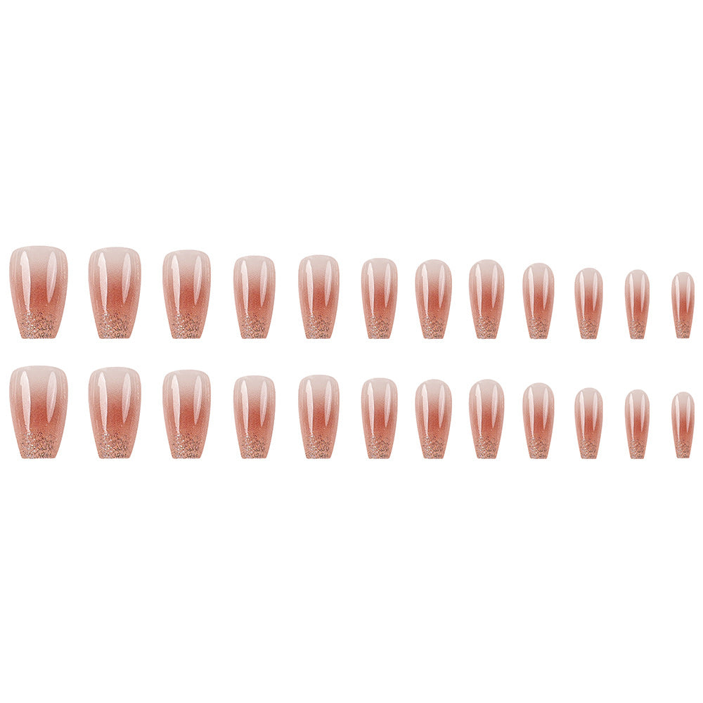 Pink Gold Gradient Sweet And Cool Manicure Patches, Fresh Nude Pink Whitening Wearable Nails - 24Pcs